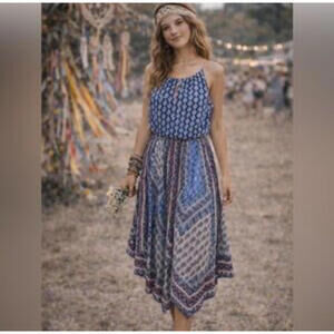 Maurices Women’s Small High Neck Hanky Hem Dress Patchwork Floral Sleeveless